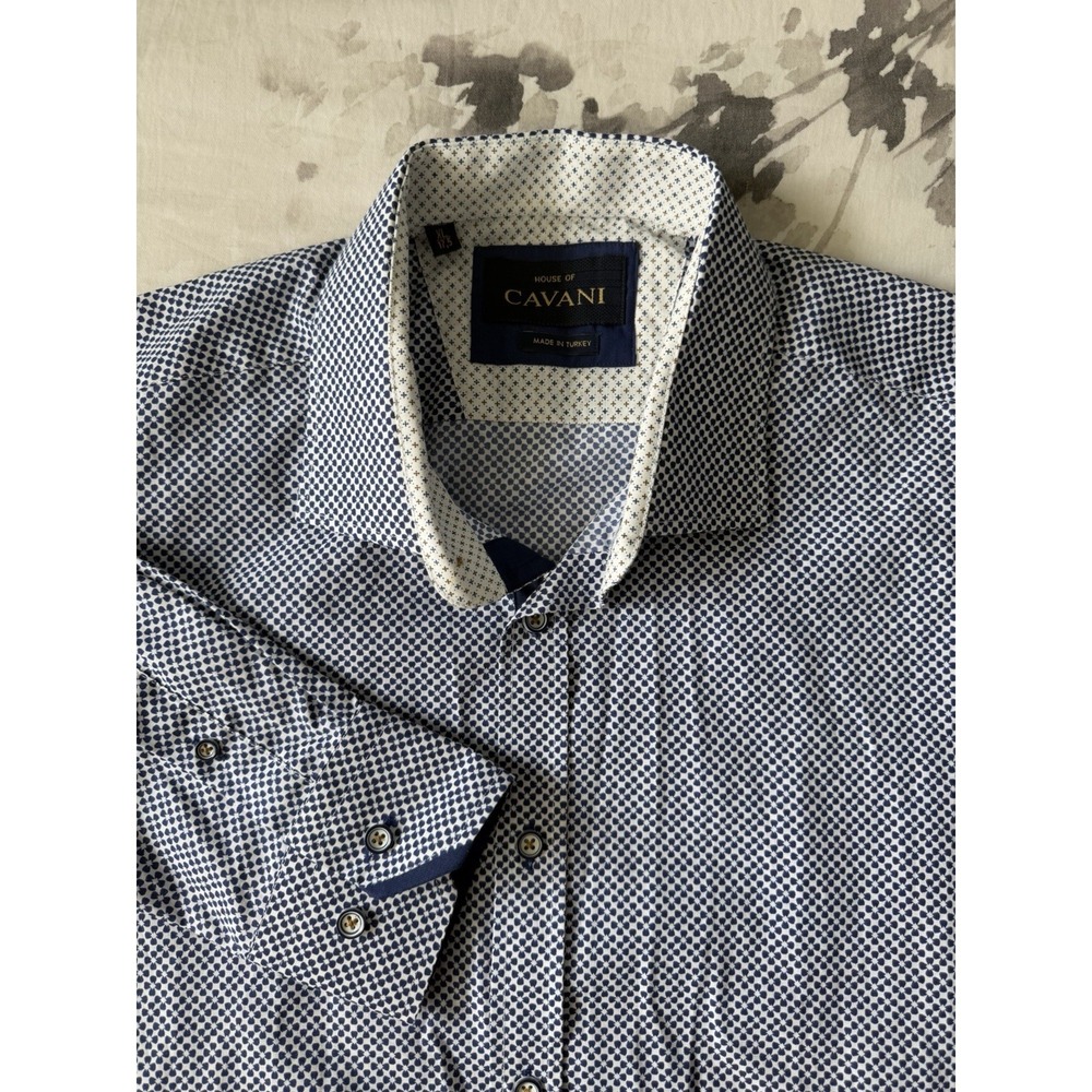 House Of Cavani Tailored Dress Shirt Button Casual Floral Geometric Luxury XL